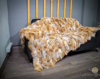 Luxury Real Canada Red Fox Fur Throw Blanket
