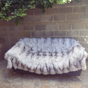 Luxury Real Blue Zeige Fox Fur Throw Blanket
