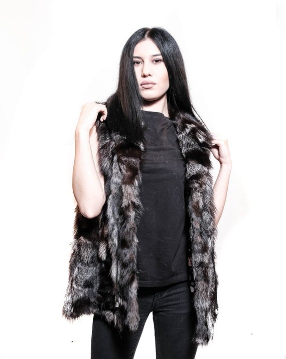 Real Silver Fox Fur Vest Etsy UK