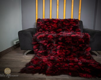 Luxury Real Silver Red Fox Fur Throw Blanket