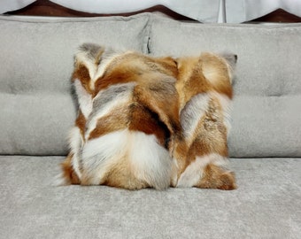 Real Luxury Red Canada Fur Fox Pillow Case, Cushion Case