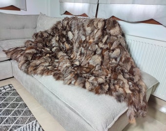 Luxury Real Crystal Canada Fox Fur Throw Blanket