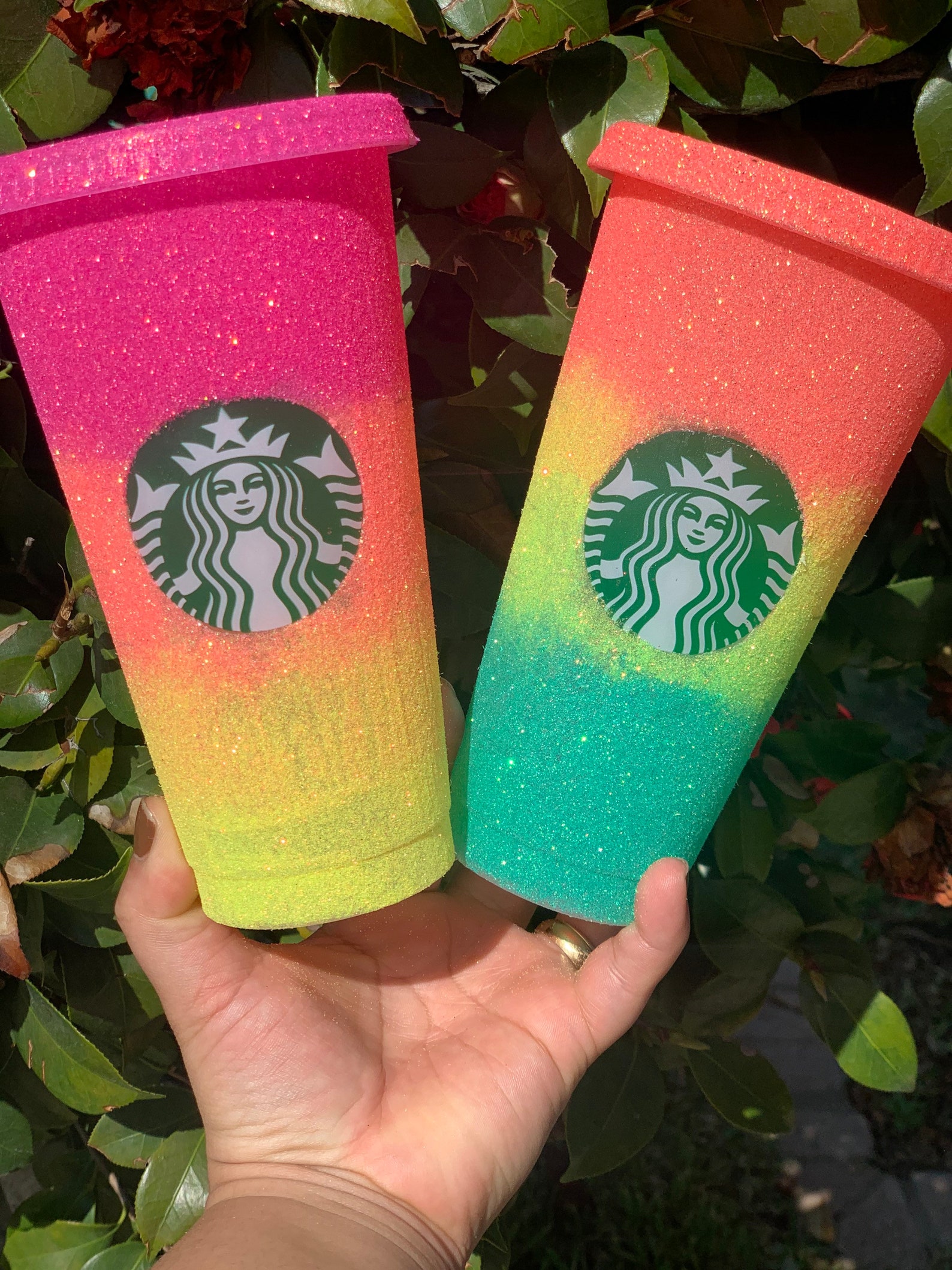 Summer Orange Starbucks Customized Reusable Glittered Cold Cup Etsy