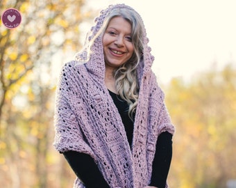 Diamond Ivy Hooded Pocket Shawl Crochet Pattern, Wrap With Pockets