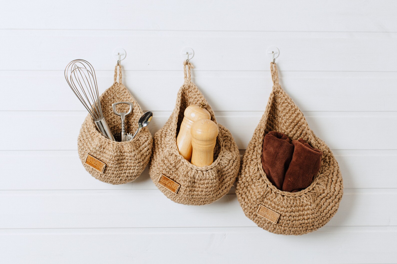 Kitchen storage hanging basket set of 3 jute baskets for Etsy