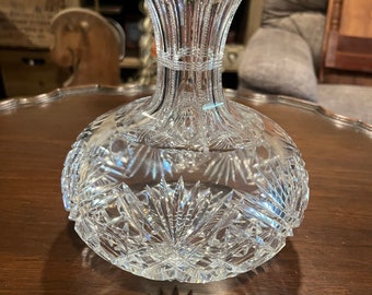 Vintage Antique Clear Etched Crystal Glass Carafe/Vase.
