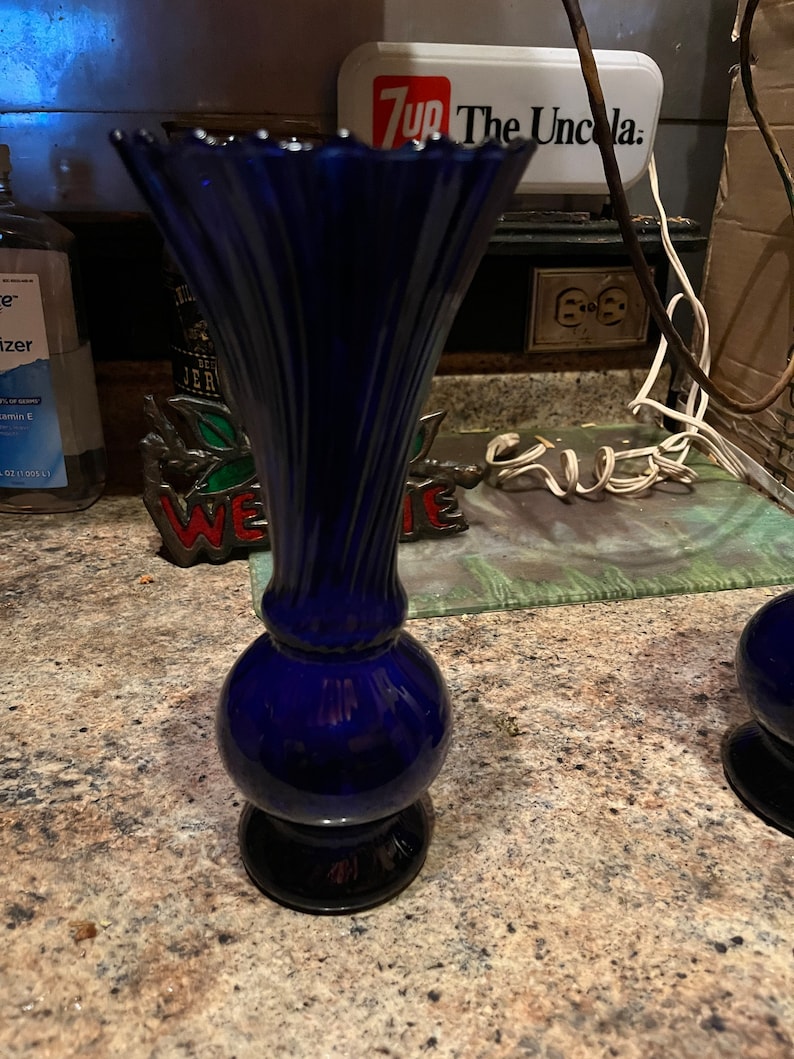 Antique Cobalt Blue Glass Vases Etsy