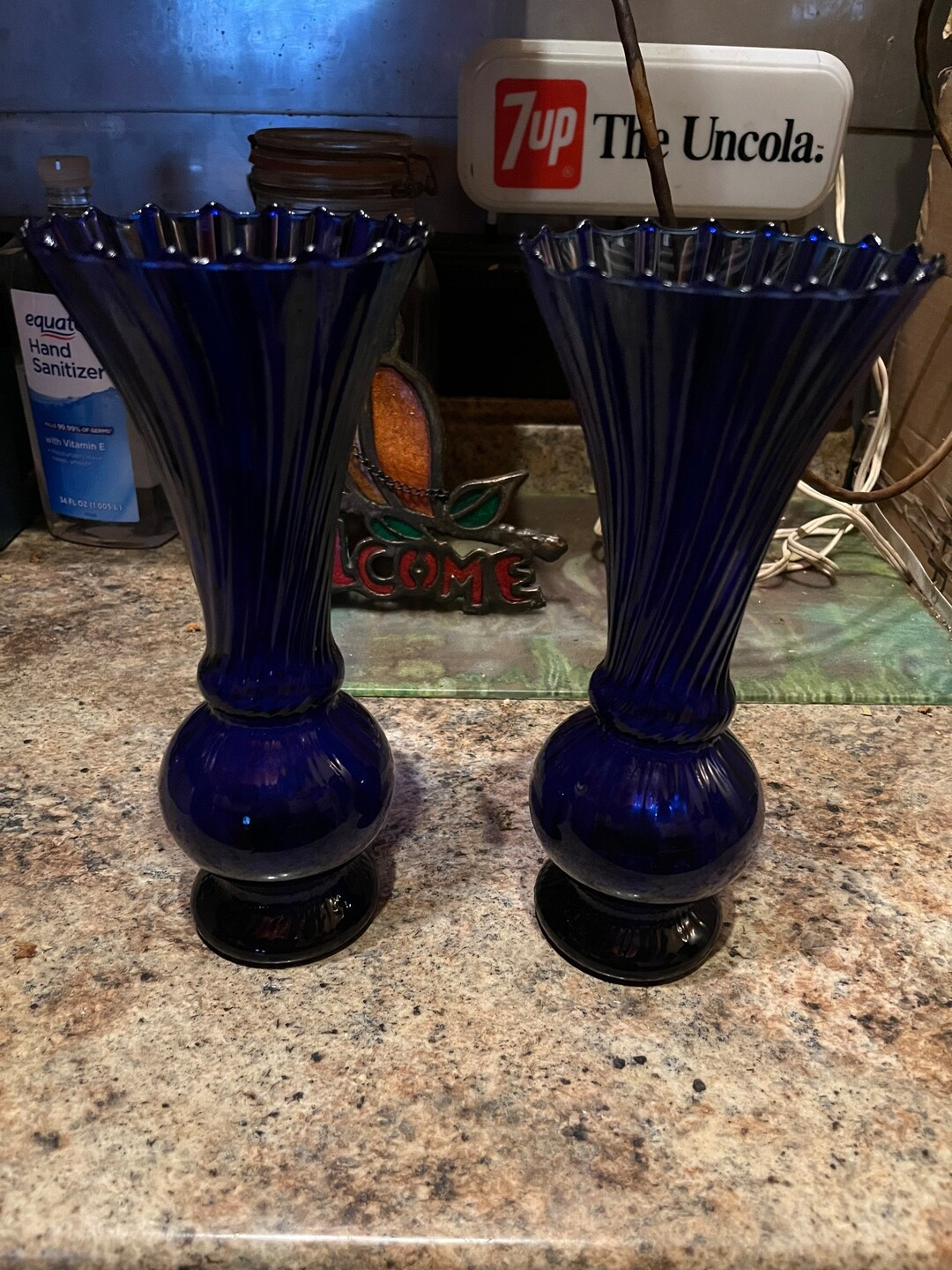 Antique Cobalt Blue Glass Vases Etsy