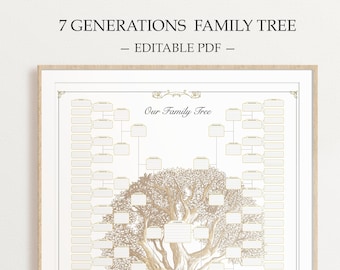 Genealogy Tree Fillable 7 Generation Family Tree Template Paternal Family Chart Editable Template Genealogy Gift Genealogy Ancestor Chart