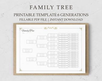 Family Tree Chart Digital Family Tree Template Print At Home Ancestry Chart Genealogy Template Genealogy Sheet 6 Generation Pedigree Chart