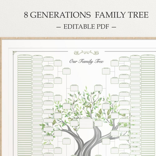 Family Tree Chart Fillable Template 8 Generations History - Etsy Canada