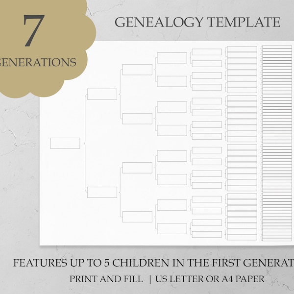 Genealogy Worksheet Printable Family Tree Template Pedigree Chart 7 Generations Family Tree Chart Genealogy Organizer Template Download