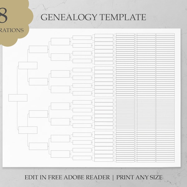 Genealogy Template Family Tree Chart 8 Generation Genealogy Chart Genealogy Form Pedigree Chart Family Tree Template Genealogy Worksheet