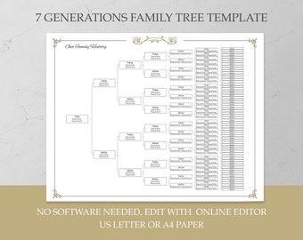 Family Tree Template Genealogy Worksheet Printable Pedigree Chart 7 Generations Family Tree Chart Genealogy Organizer Template Download