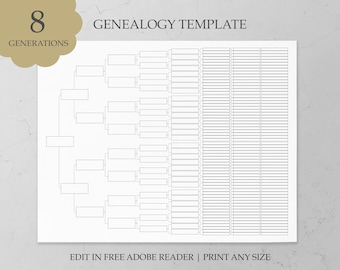 Genealogy Template Family Tree Chart 8 Generation Genealogy Chart Genealogy Form Pedigree Chart Family Tree Template Genealogy Worksheet