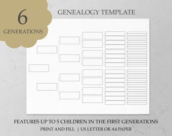 6 Generation Family Tree Template Genealogy Chart Pedigree Chart Form Worksheet Ancestry Template Genealogy Gift Genealogy Template Sheet