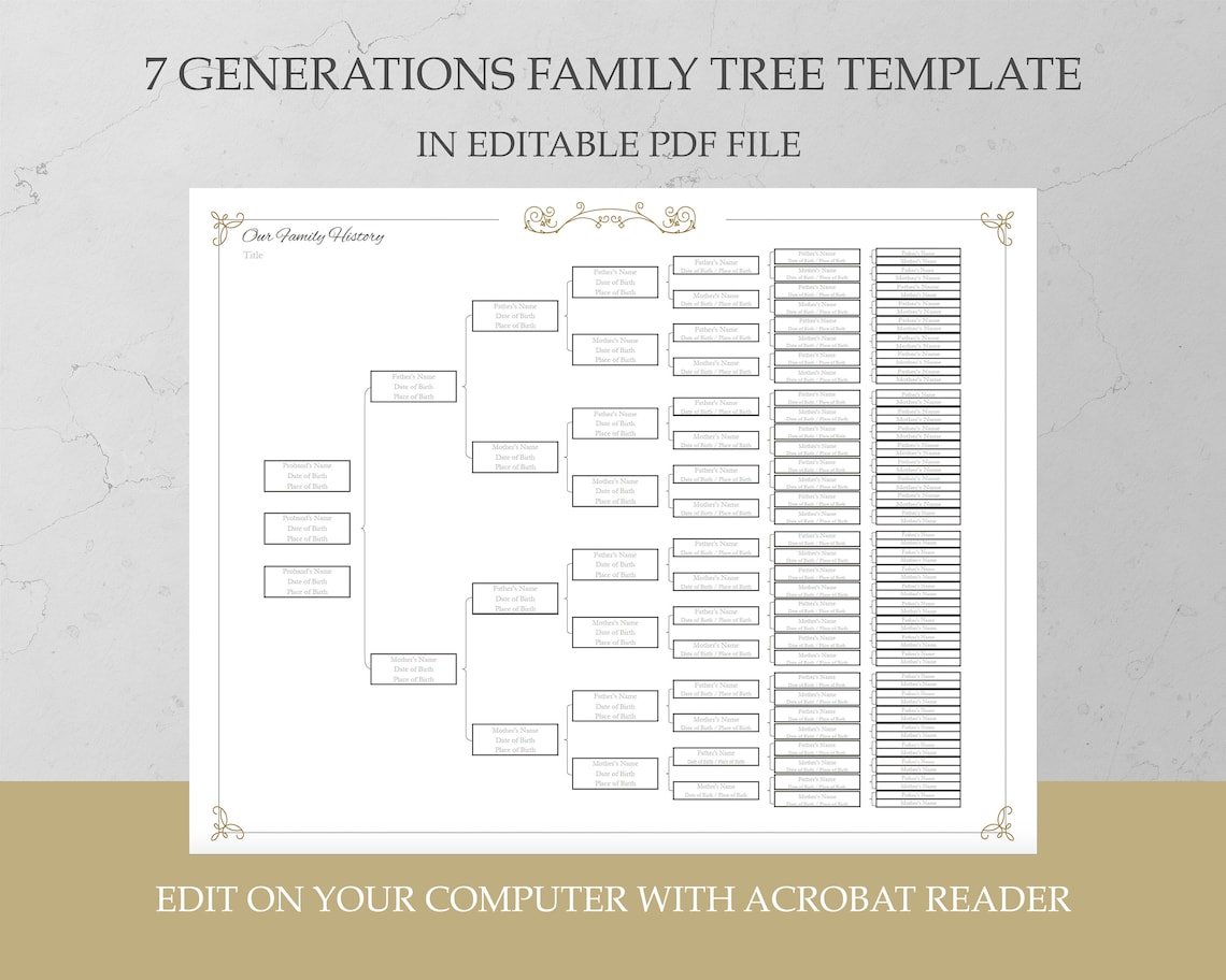7 Generation Family Tree Chart, Editable Genealogy Template (PDF) - Etsy