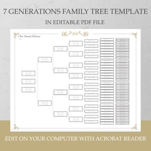 Fillable Family Tree Template Editable Genealogy Chart Family Tree Chart Genealogy Template Genealogy Organizer 7 Generations Pedigree Chart