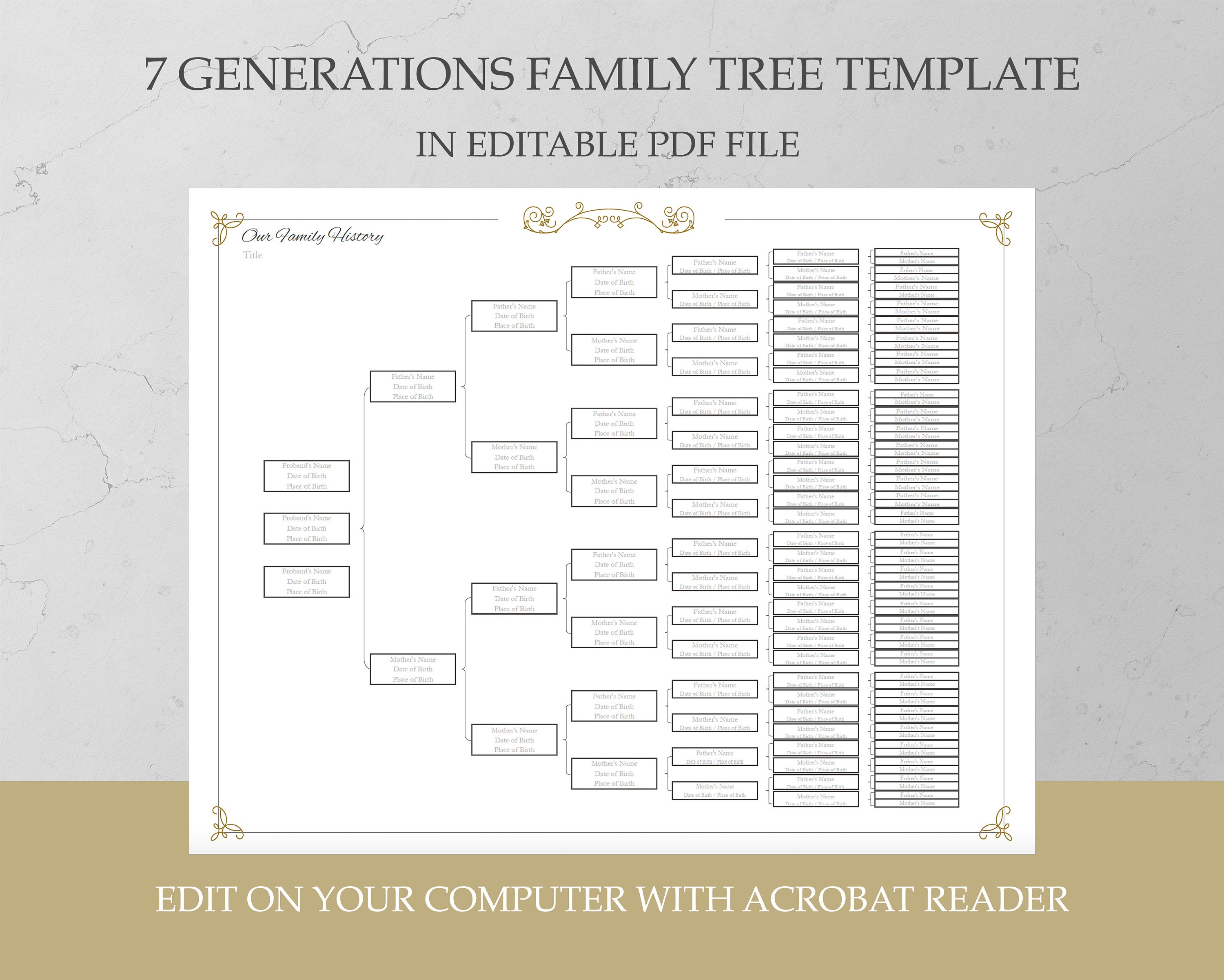 Fillable Family Tree Template Editable Genealogy Chart Family Tree Chart  Genealogy Template Genealogy Organizer 7 Generations Pedigree Chart 