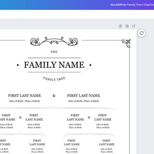 Fillable Family Tree Chart Personalized Genealogy Gift Ancestor Chart ...
