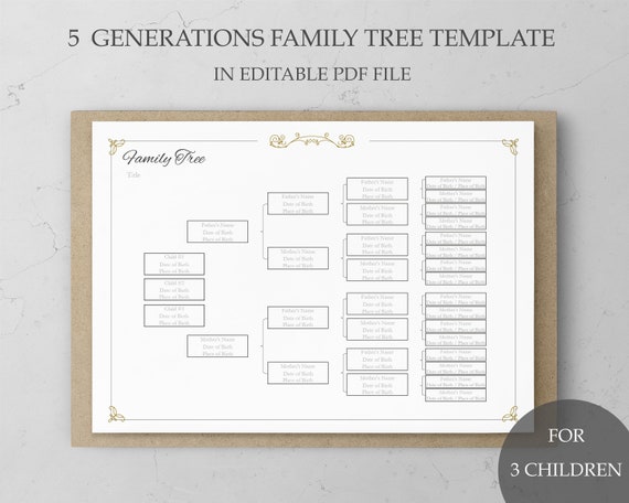 Genealogy Worksheet Editable Family Tree Template Pedigree Chart 5  Generations Family Tree Chart Genealogy Form Organizer Template Download 