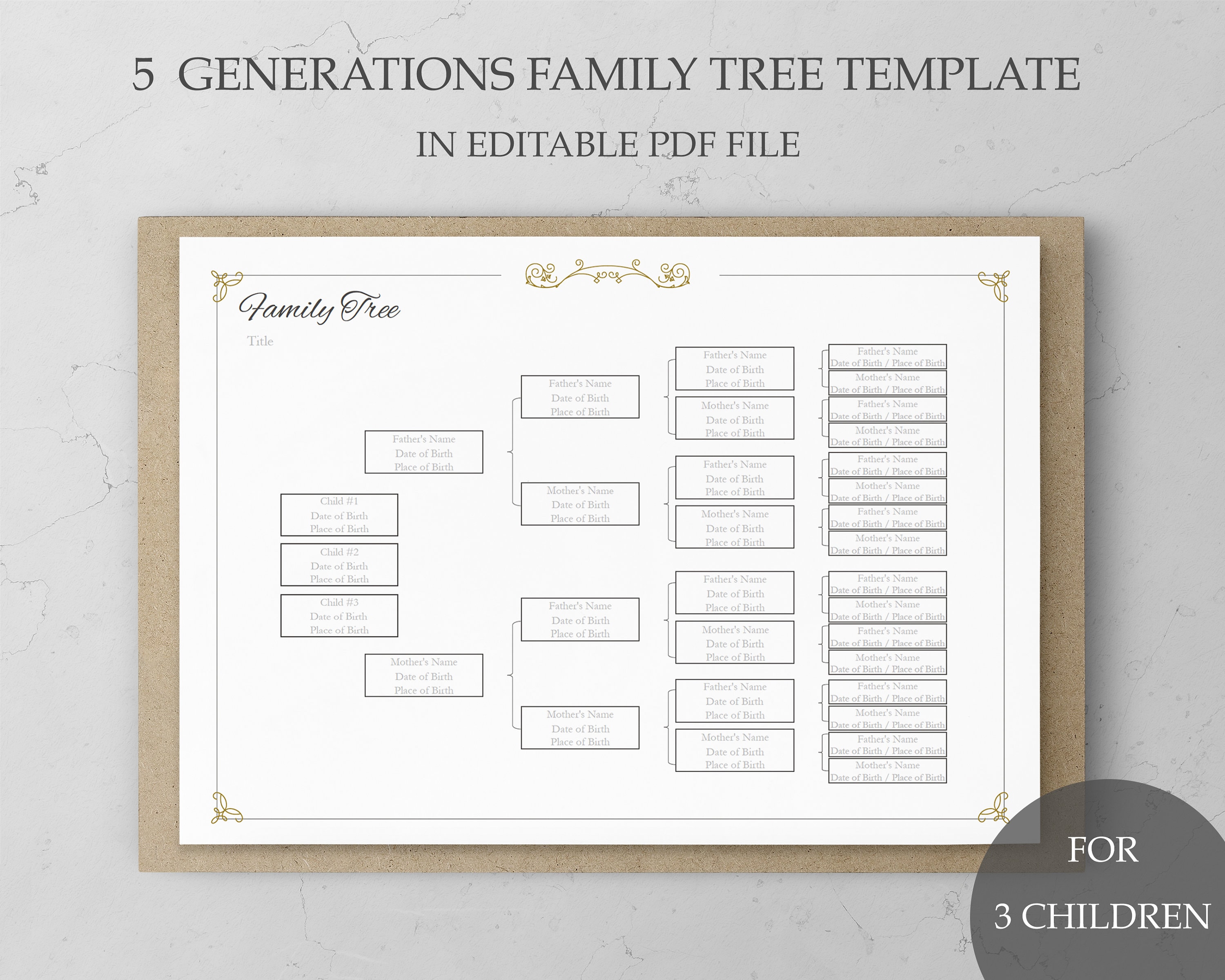 Genealogy Worksheet Editable Family Tree Template Pedigree Chart 5