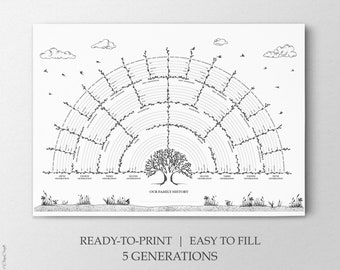 Printable Genealogy Worksheet PDF Genealogy Gift Chart Family Tree Blank Lines Family Tree Template Genealogy Fan Chart Ancestry Fan Chart