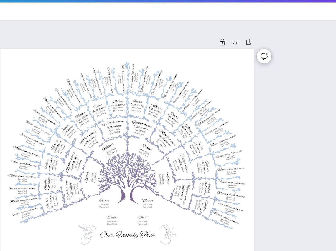 Editable Family Tree Art Gift for Parents Pedigree Chart Genealogy Tree