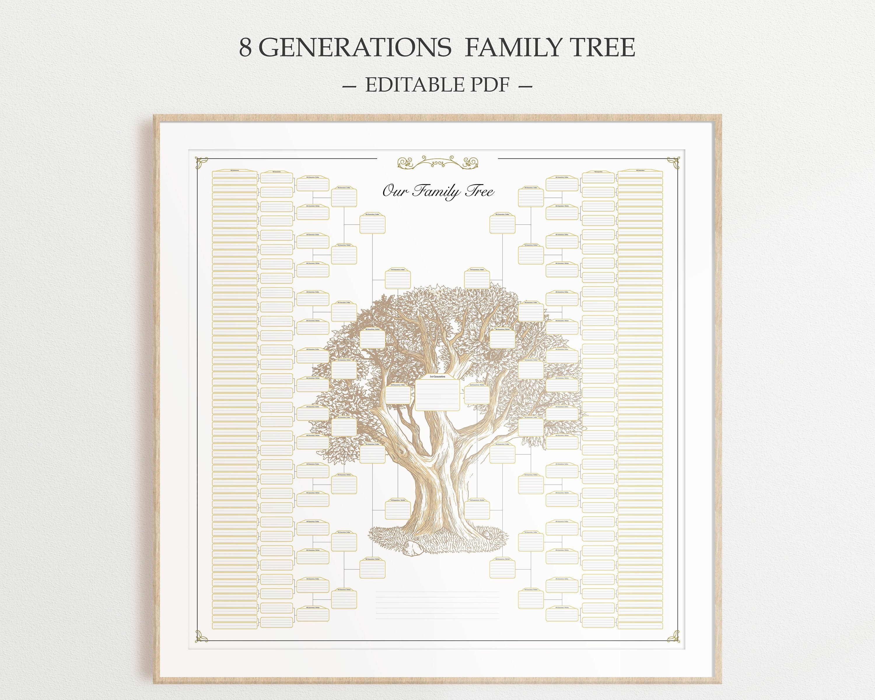 Family Tree Chart Fillable Template, 8 Generations History, Genealogy ...