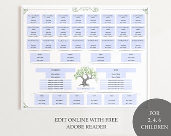 Fillable Genealogy Tree Chart, 5 Generation Family History (PDF)