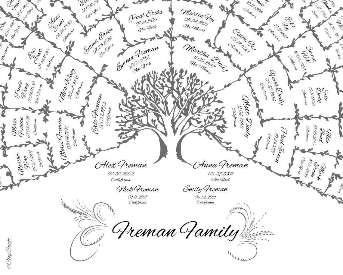 Family Tree Fan Chart Ancestry Map Genealogy Template 6 Generation ...