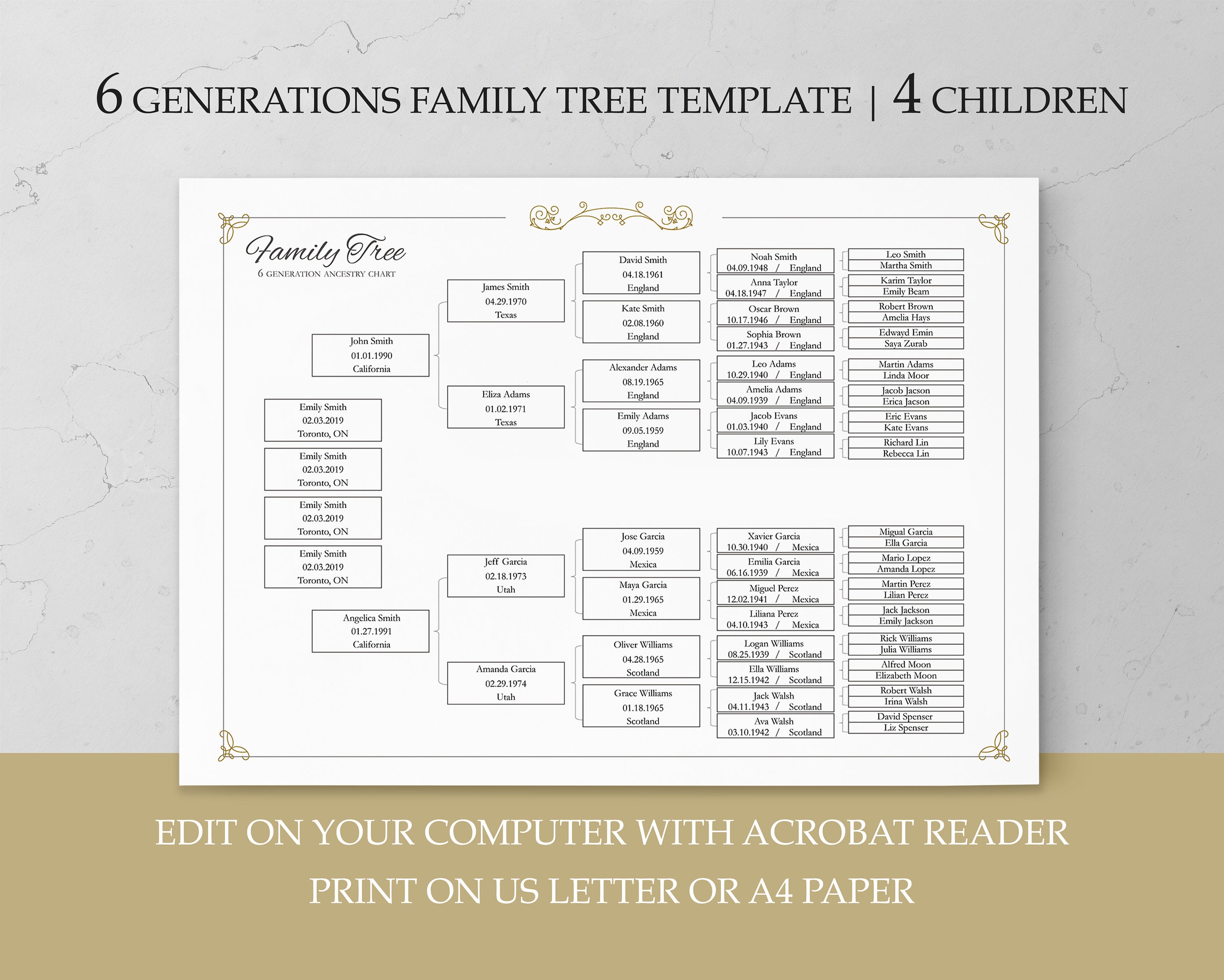 6 Generation Family Template & Ancestor Chart