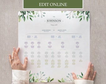 Editable Descendant Family Tree Template Genealogy Tree Multiple Marriage Printable Family Tree Wall Art Editable Family Tree Reunion Chart