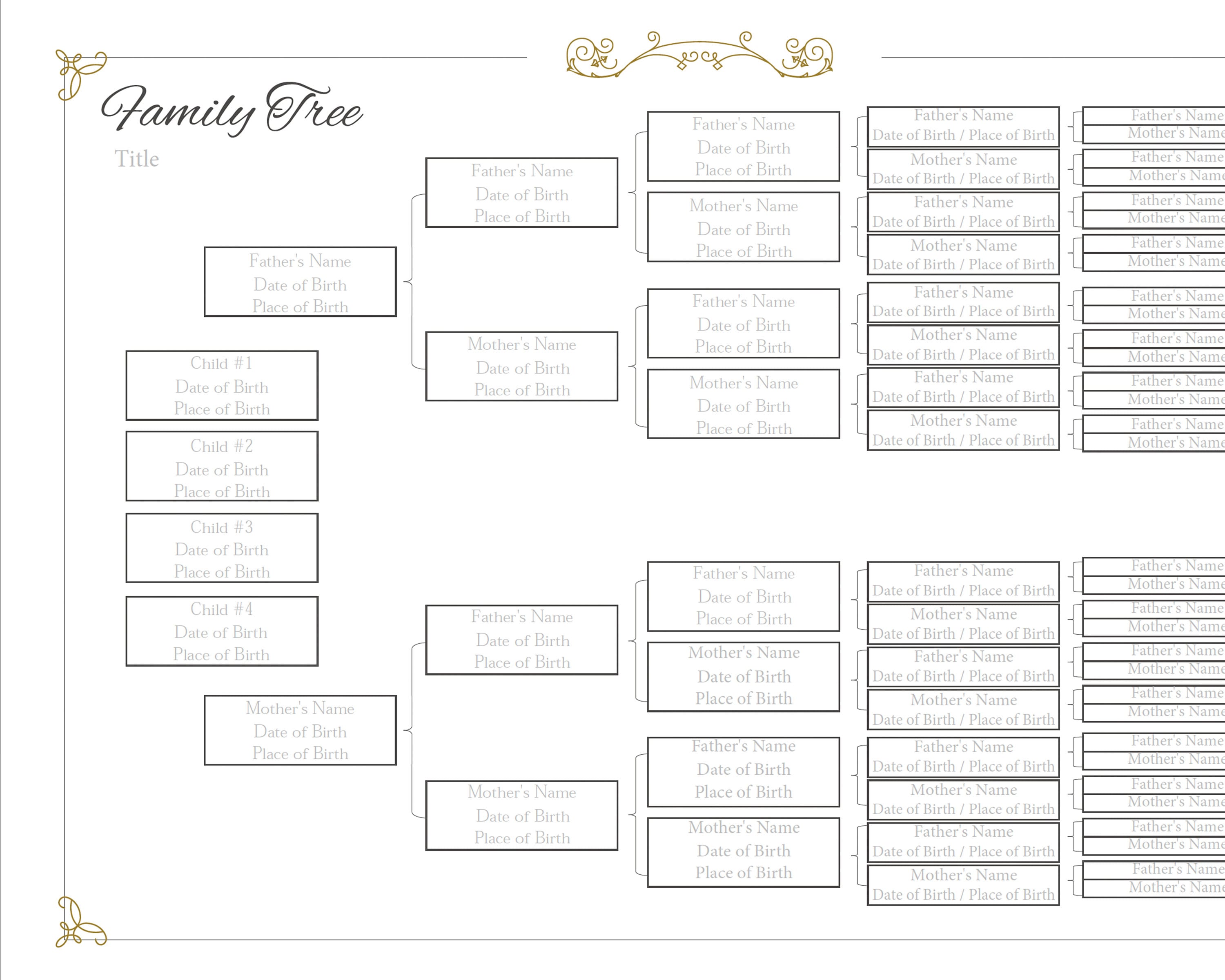 Family Tree Template Several Children Fillable Template 6 Generation ...