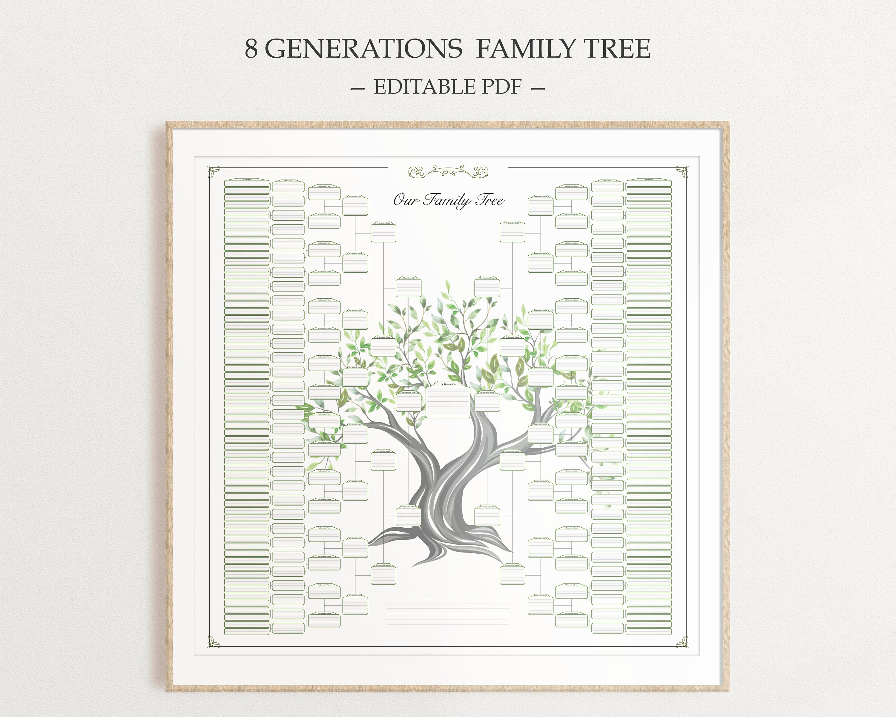 Family Tree Chart Fillable Template 8 Generations History Genealogy ...