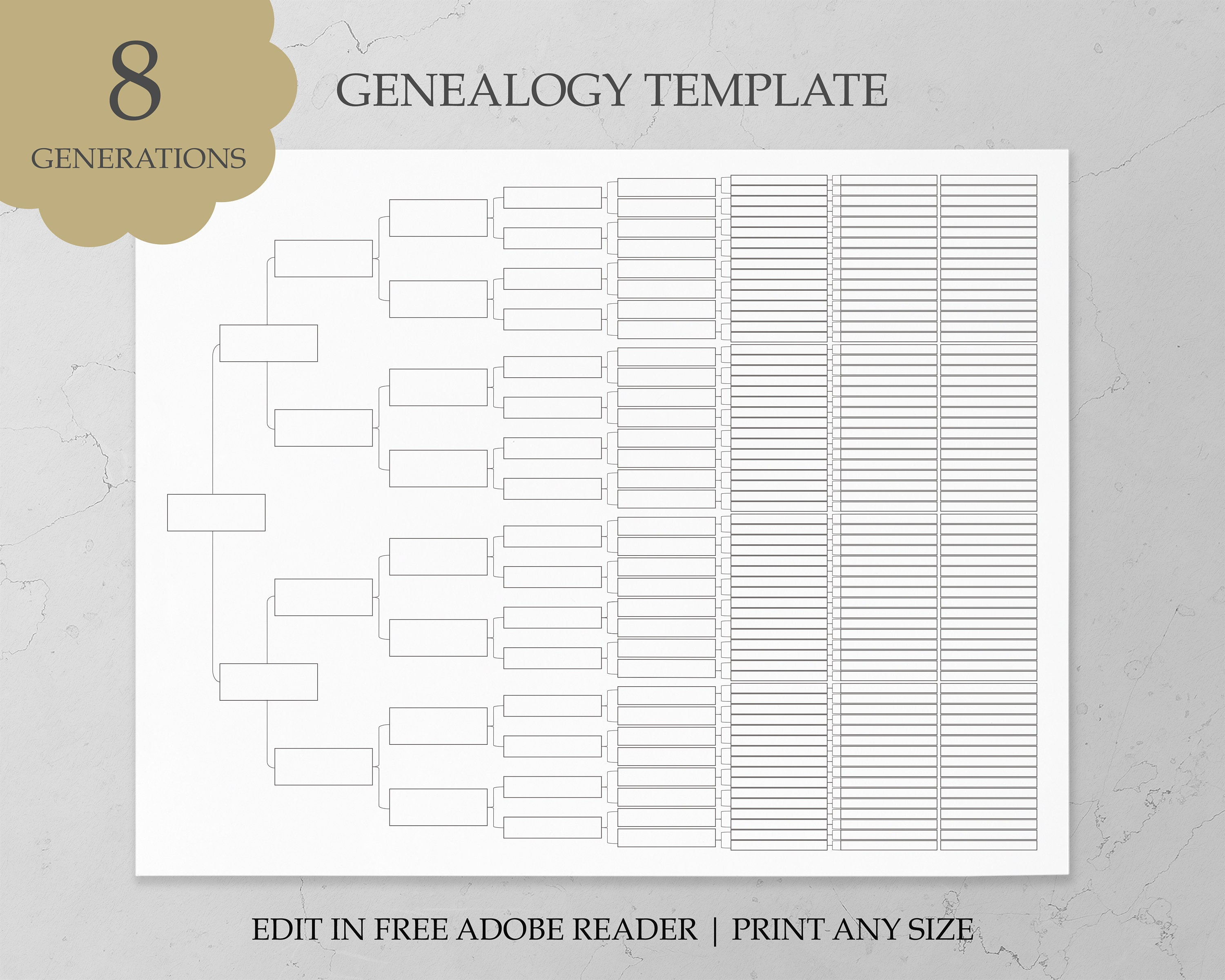 Genealogy Worksheet Printable Family Tree Template Pedigree Chart 7  Generations Family Tree Chart Genealogy Organizer Template Download 