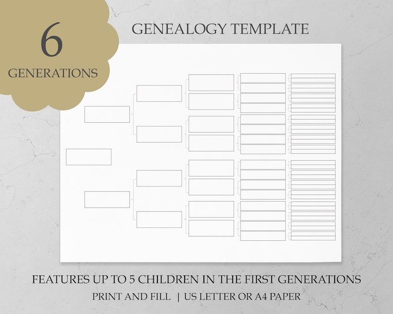 6 Generation Family Tree Template Genealogy Chart Pedigree Chart Form ...