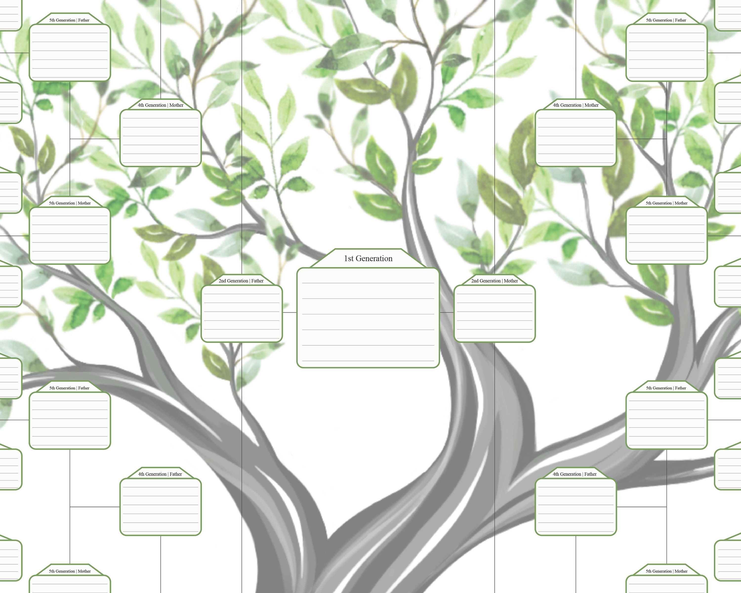 Family Tree Chart Fillable Template 8 Generations History Genealogy ...