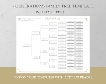Family History Template 7 Generation Family Tree Digital Template Ancestor Chart Download Genealogy Worksheet Ancestry Family Tree Template