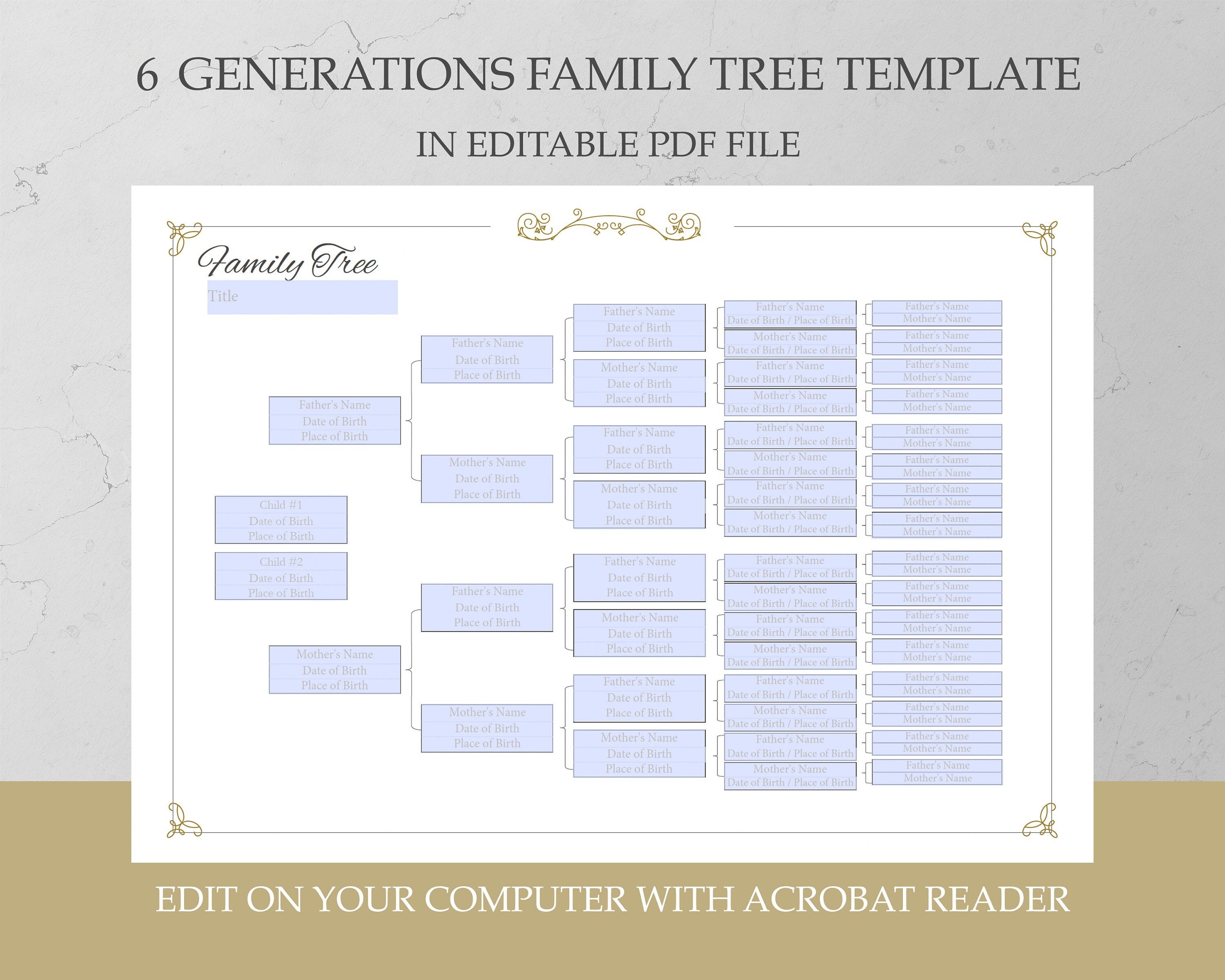 6 Generation Family Tree Editable Genealogy Template Genealogy Chart ...