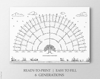 Printable Genealogy Worksheet PDF Genealogy Gift Chart Family Tree Blank Lines Family Tree Template Genealogy Fan Chart Ancestry Fan Chart