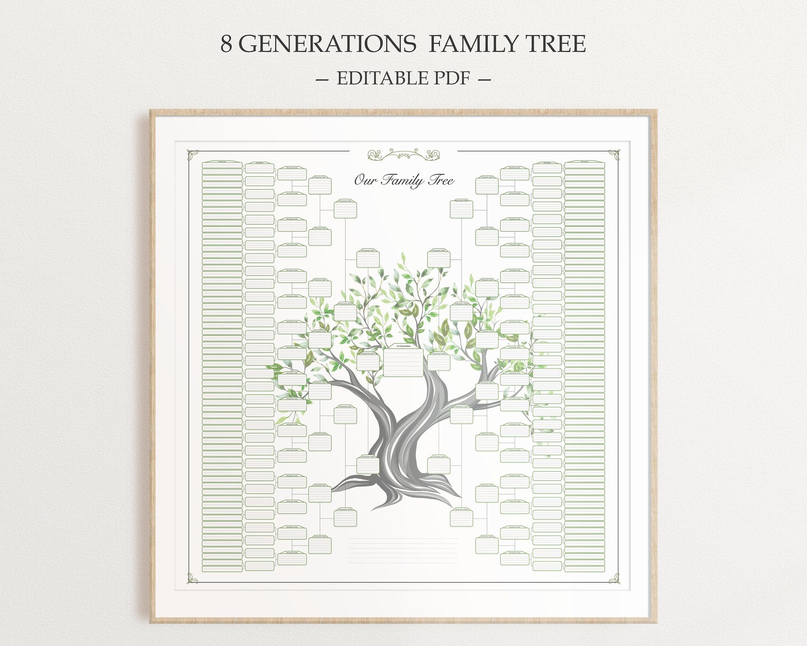 Family Tree Chart Fillable Template 8 Generations History - Etsy