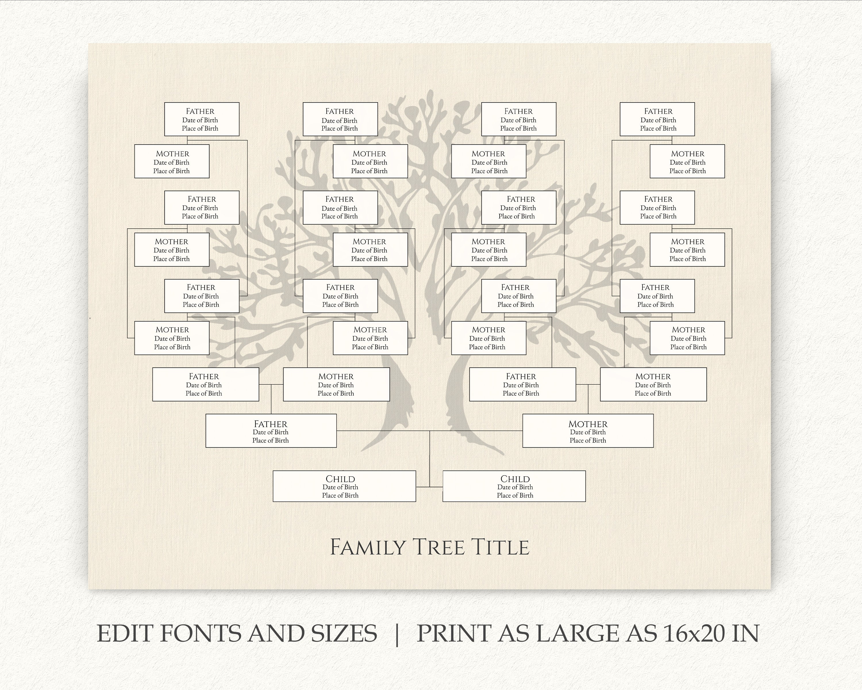Editable Family Tree Chart Fillable Genealogy Chart 5 Generation Family