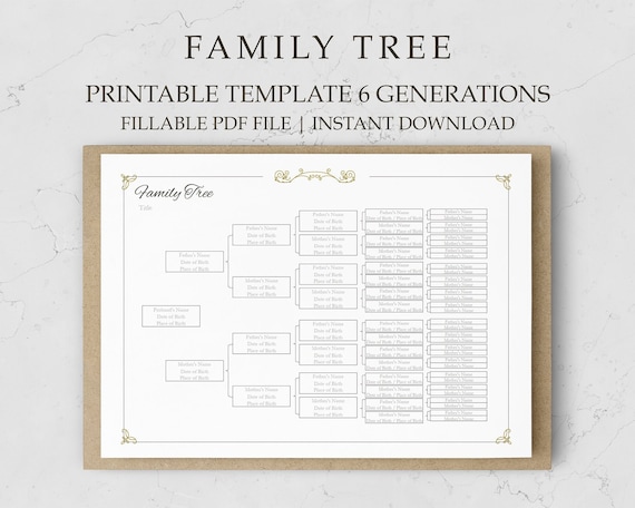 Family Tree Chart Digital Family Tree Template Print at Home Ancestry Chart  Genealogy Template Genealogy Sheet 6 Generation Pedigree Chart 