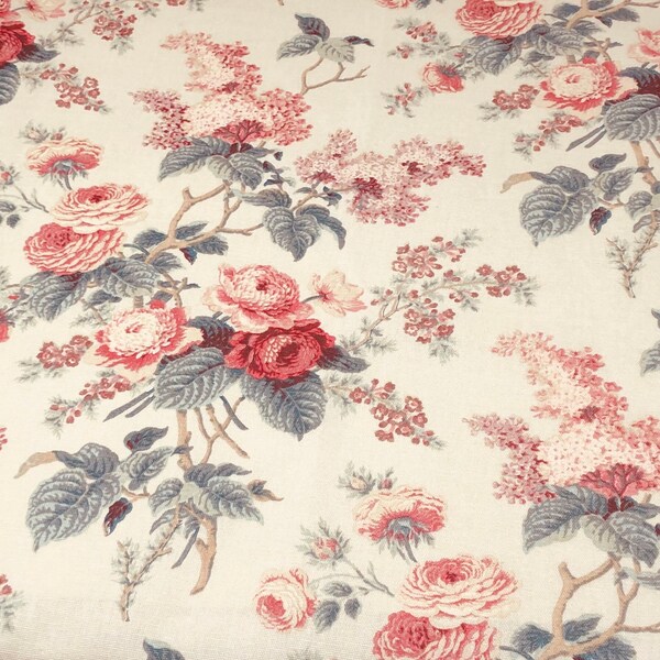 Waverly - Beige, pink, red, shabby chic floral upholstery discount fabric remnant or floral home decor fabric - Farmhouse Chic!