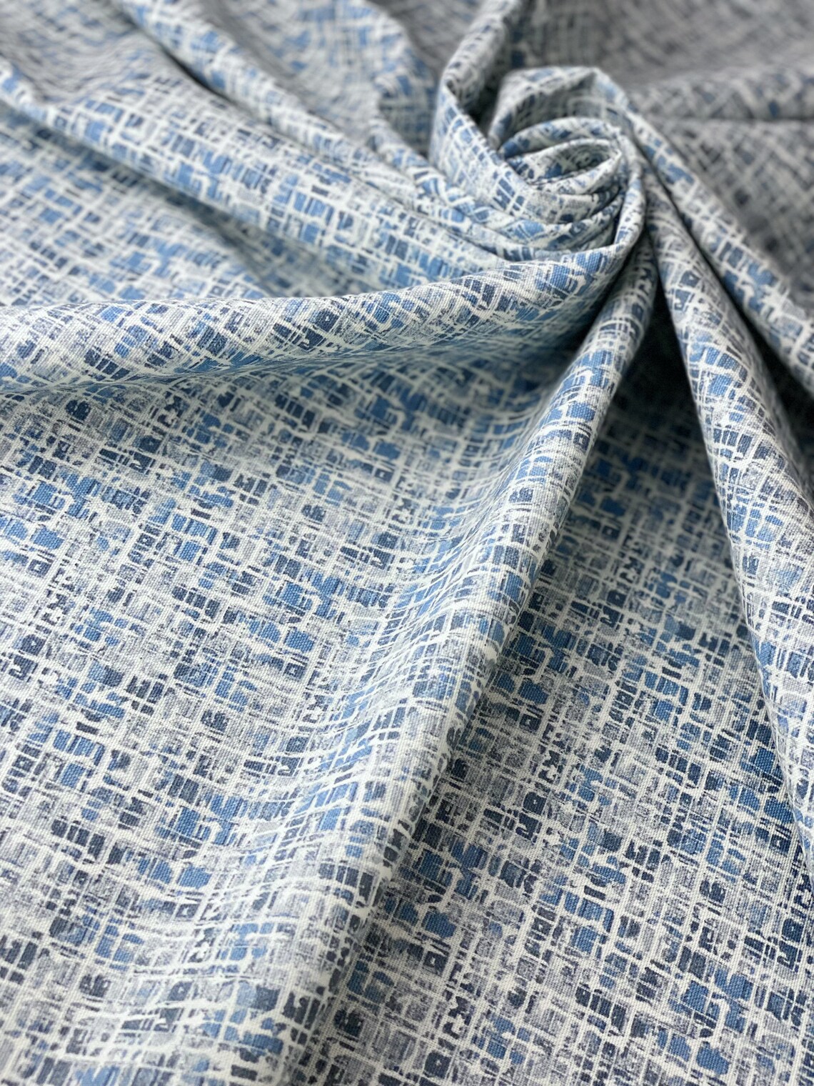 Blue & White geometric modern home decor or Upholstery fabric Etsy