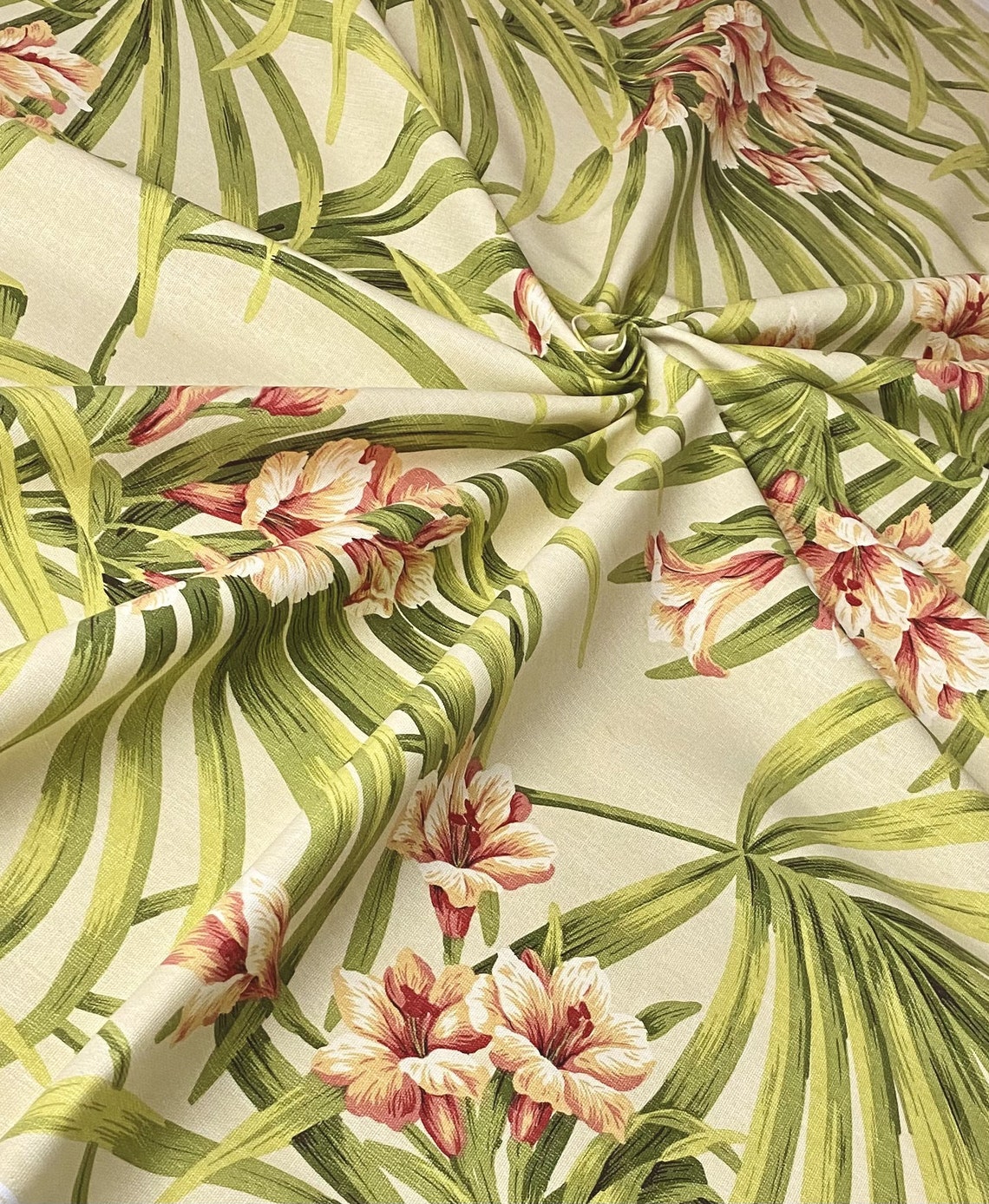 Tropical Floral Cotton Print upholstery or drapery fabric by Etsy