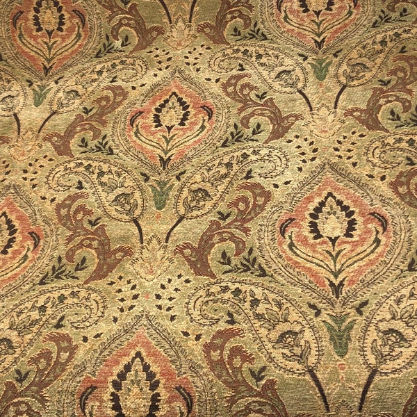 Designer Upholstery Fabric - Paisley - gold, brown, red, - By the yard - Discount - Remnant - Heavy Upholstery Fabric - sofa fabric - chair