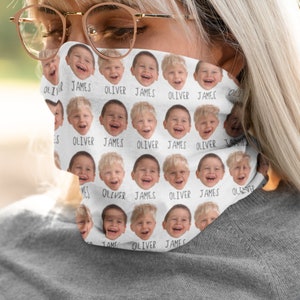 Personalized Face Pattern Neck Gaiter - Custom Face Mask With Your Baby Couple Family Photo And Name - Washable Face Cover Headband Bandana