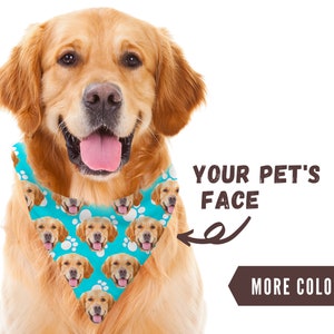 Dog Bandana With Your Dog's Face - Custom Bandana With Paw Pattern - Personalized Dog Photo Bandanas - Customized Dog Scarf - Dog Mom Gift
